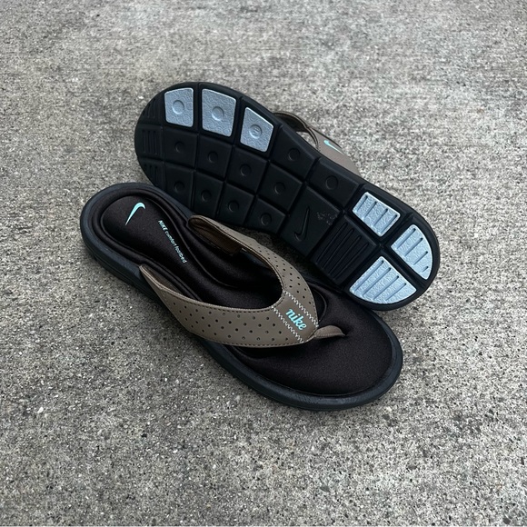 WMNS NIKE COMFORT THONG KHAKI PALE BLUE BLACK WHITE FOOTBEDS FOOT BED - Picture 11 of 15